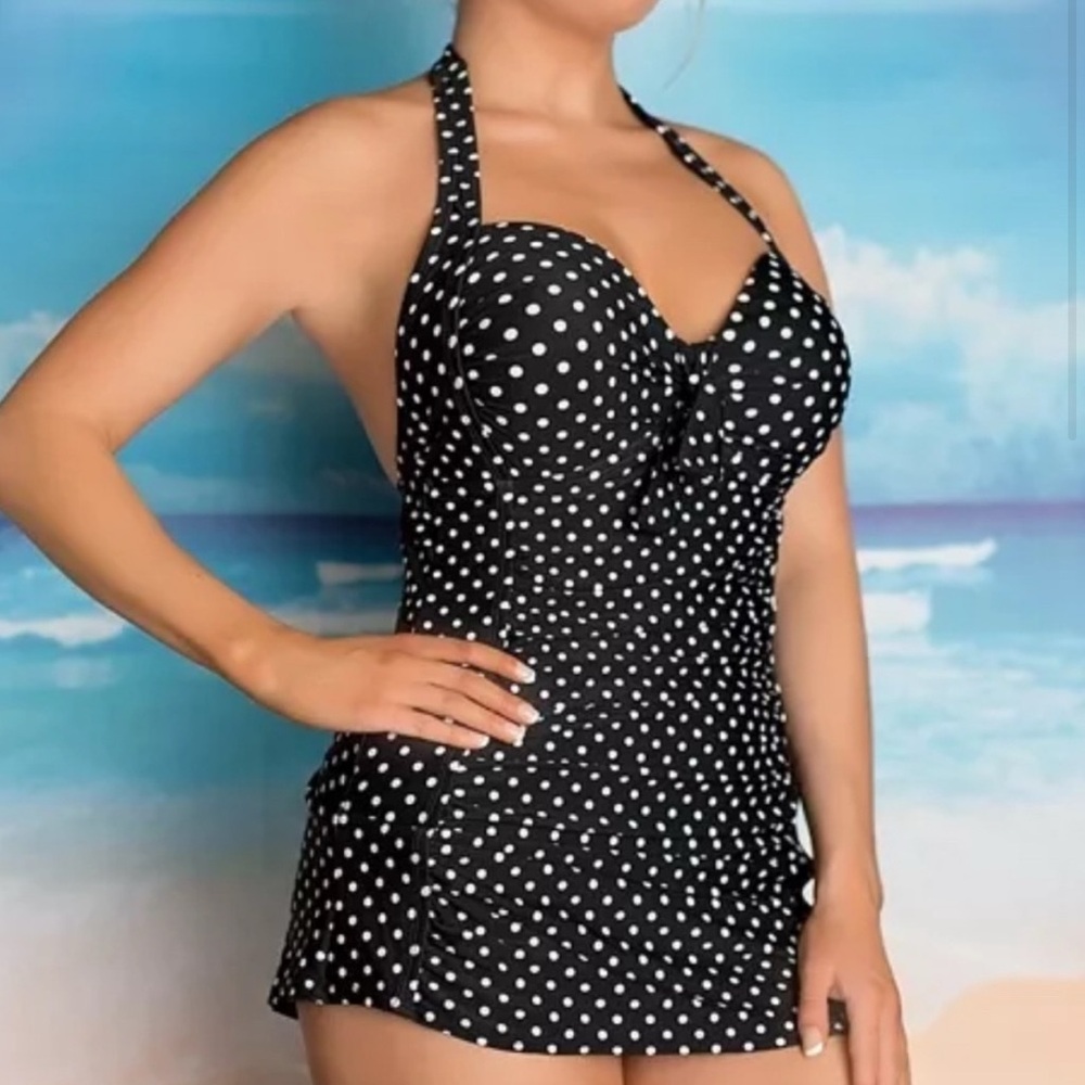 Merona Black/White Polka Dot One-Piece Swimsuit